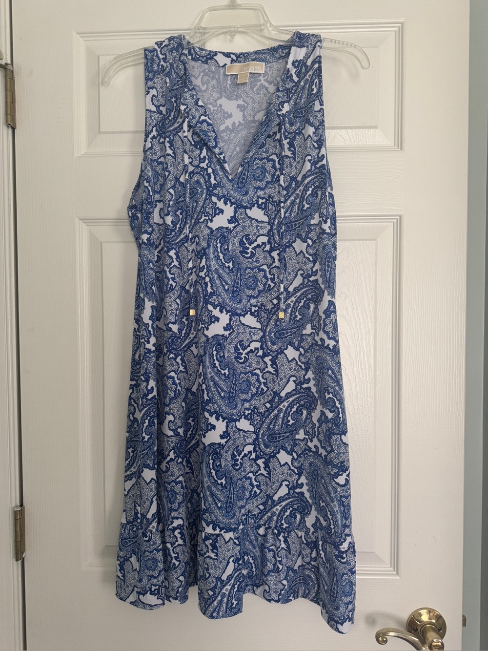 Blue and White Paisley Sleeveless Dress Michael Kors